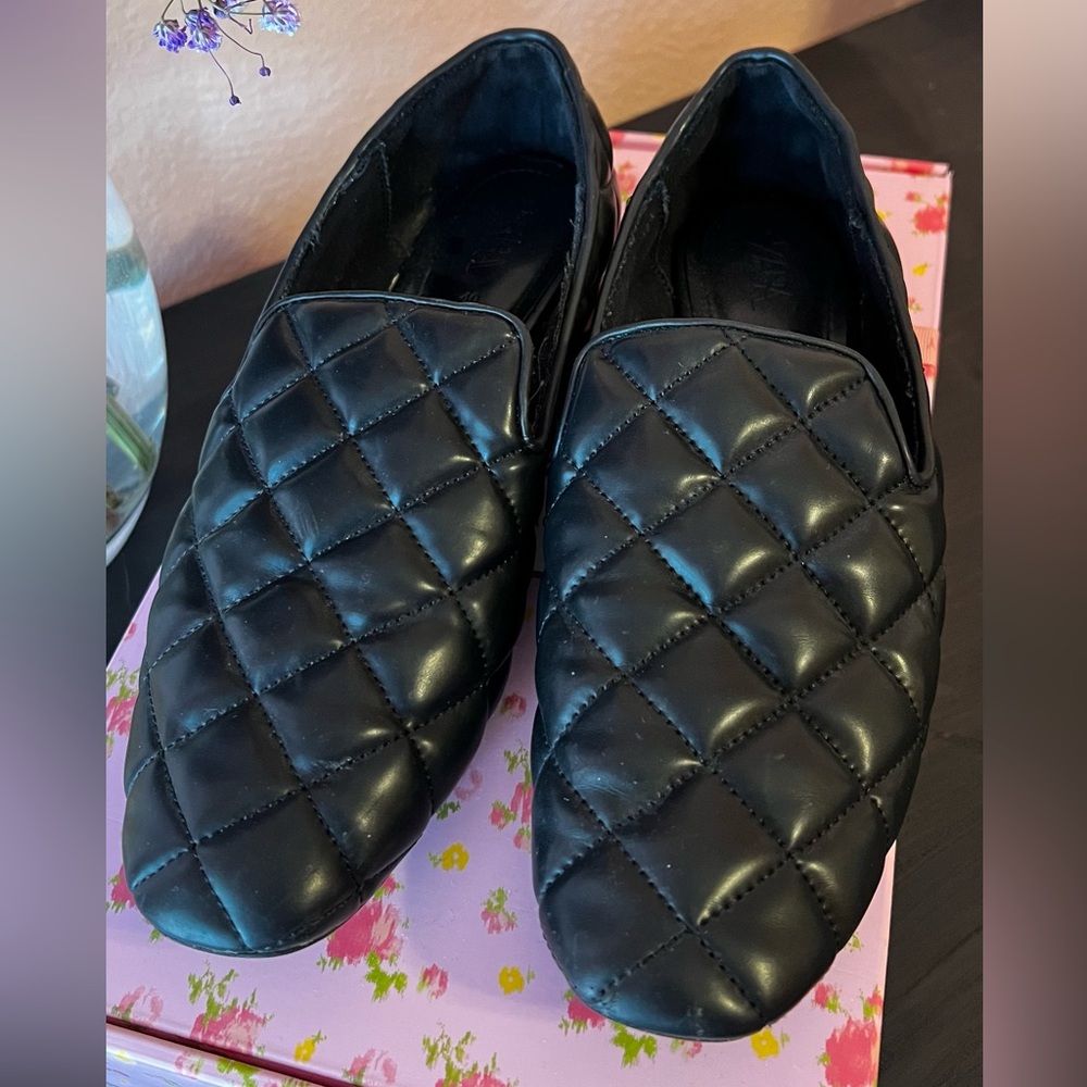 Black Zara Quilted Slip-On Loafers